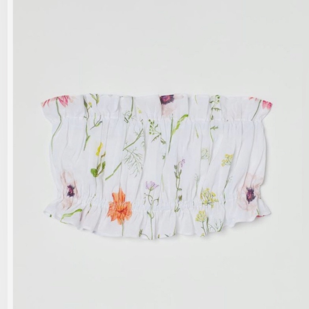 H&M Floral Draped Cropped Tube / Bandeau Ruffle Top